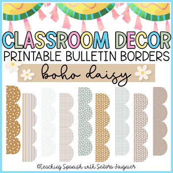 Printable Bulletin Board Borders Back to School Classroom Decor Boho Daisy