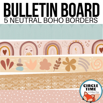Preview of Printable Bulletin Board Borders, Classroom Display Neutral Boho Rainbow Decor
