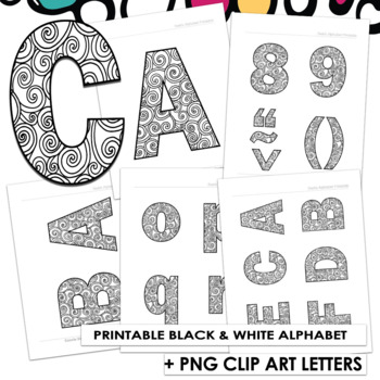printable bulletin board letters swirls coloring alphabet clipart png