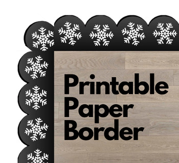 Preview of Printable Bulletin Board Paper Borders Black White Snowflakes Christmas Winter