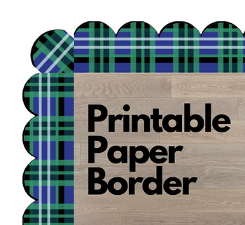Preview of Printable Bulletin Board Paper Borders - Blue Green Plaid - Fall Decoration