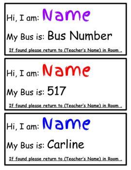 Printable Bus Tags by Kenneth Hynes TPT