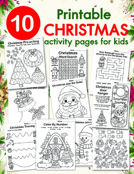Printable CHRISTMAS activity pages for kids 10 page by Wannit Art