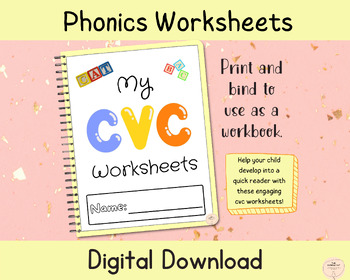 Preview of Printable CVC Phonics Worksheets, Kindergarten Spelling and Reading Printouts