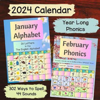 Preview of Calendar 2024 - Year Long Spelling Planner - Phonics and Alphabet Overview