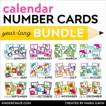 Preview of Printable Calendar Numbers for Entire Year - Themed Pocket Chart Numbers BUNDLE