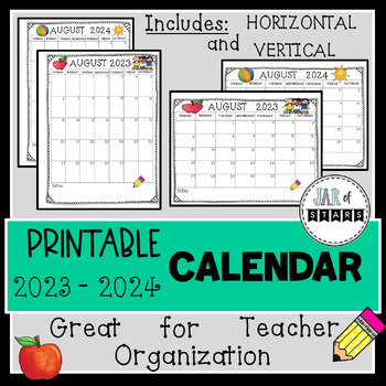 Printable Calendar for 2023-2024 by Jar of Stars | TPT