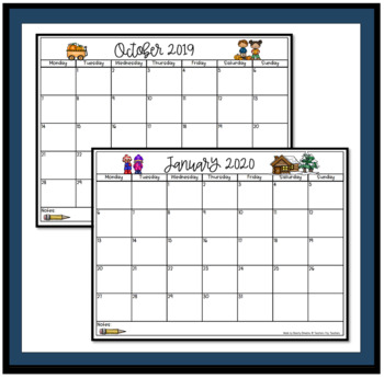 Printable Calendar for Teachers by Beachy Dreams | TpT