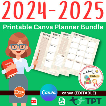 Preview of Printable Canva Planner Bundle - "2024 teacher Planner" "editable calendar 2024"