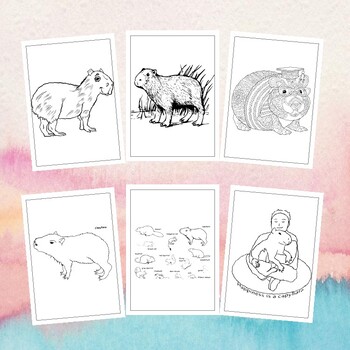 Family of capybaras coloring page printable game