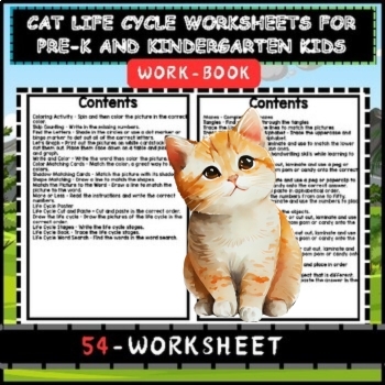 Preview of Printable Cat Life Cycle Worksheets For Pre-K And Kindergarten Kids