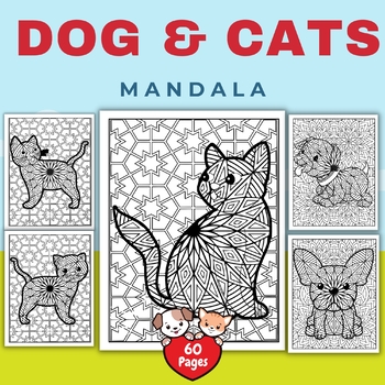 Preview of Printable Cat and Dog Mandala Coloring Pages Sheets - Fun Autumn Fall Activities