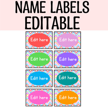 Preview of Printable Chevron Name Tags, Editable Colorful Chevron Labels, Labels