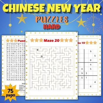 Preview of Printable Chinese New Year Hard Puzzles With Solution - Fun January Games Bundle