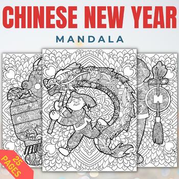Preview of Printable Chinese new year Mandala Coloring sheets - Fun January Activities
