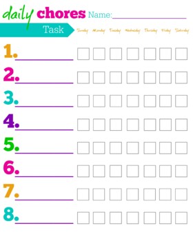 Preview of Printable Chore Chart. Chores and Responsibilities Chart
