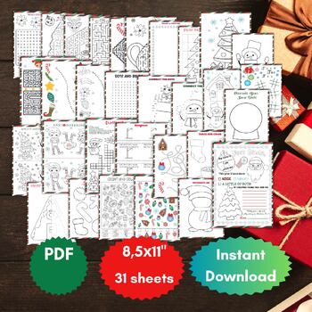 Preview of Printable Christmas Activities sheets, Santa Letter, Coloring pages