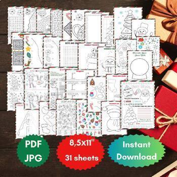 Preview of 100 Printable Christmas Activities sheets, Santa Letter, Coloring pages, Games