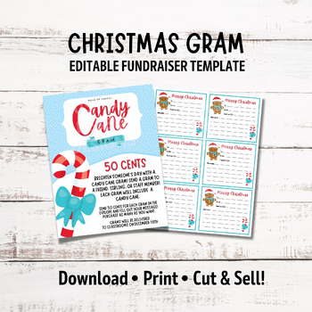 Printable Christmas Candy Cane Gram Fundraiser | Winter Holiday Candy Grams
