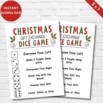 Christmas Gift Exchange Dice Game Instant Download Christmas 