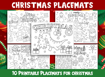 Preview of Printable Christmas Placemats - 10 Fun & Educational Pages for Kids, PDF File