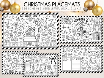 Preview of Printable Christmas Placemats | Christmas Activity Placemat | Coloring Mat