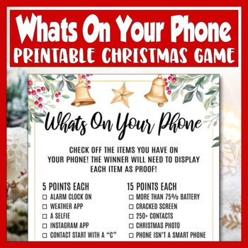 Printable Christmas Whats On Your Phone Game, Christmas Game No Prep
