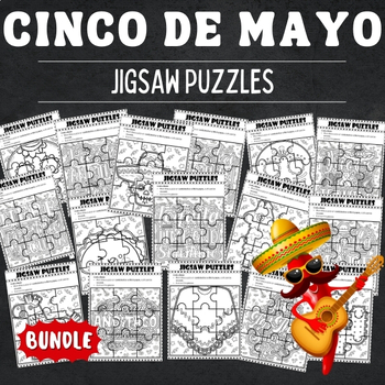 Preview of Printable Cinco De Mayo Jigsaw Coloring puzzles - Fun May Games & Activities