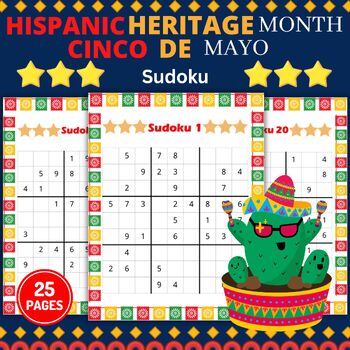 Preview of Cinco De Mayo & National Hispanic Heritage Month Sudoku Puzzles With Solutions
