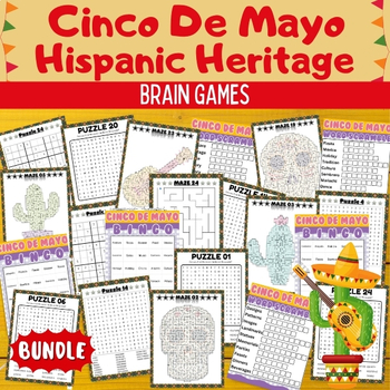 Preview of Printable Cinco de Mayo & Hispanic Heritage Brain Games & Activities - BUNDLE