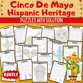 Preview of Printable Cinco de Mayo & Hispanic Heritage Month Puzzles With Solutions