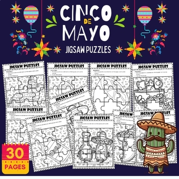 Preview of Printable Cinco de Mayo Jigsaw Coloring puzzles - Fun May Games & Activities