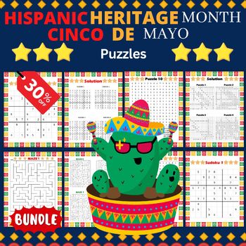 Preview of Cinco De Mayo & Hispanic Heritage Month Puzzles With Solution - Fun Activities