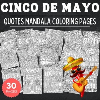 Preview of Printable Cinco de Mayo Quotes Mandala Coloring Pages - Fun May activities