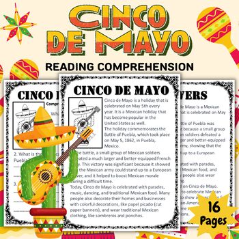 Preview of Printable Cinco de Mayo Reading Comprehension - Fun May Activities