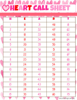 Printable Classroom Bingo Cards in Pink Heart Q 30 with 2 call sheets