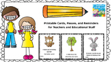 Printable Classroom Cards: Reinforcers, Passes, Notes to P