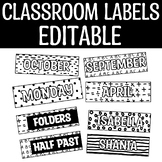 Printable Classroom Labels, Black and White Student Name T