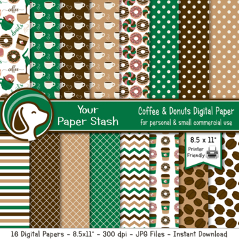 Preview of Printable Coffee Donut Shop Digital Scrapbook Paper Backgrounds