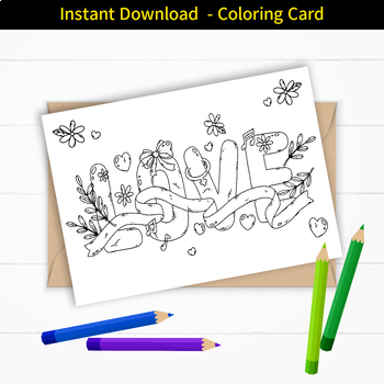 Preview of Printable Color Card -Love card - coloring page - Ready to print