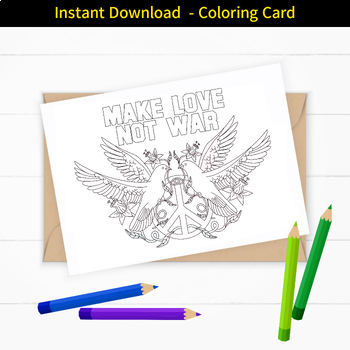 Preview of Printable Color Card - Peace card - coloring page - Ready to print