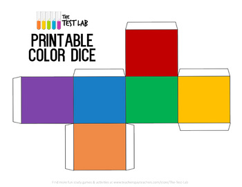 printable color dice game piece by the test lab tpt