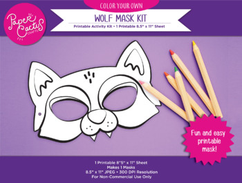 Printable Color Your Own Wolf Mask Kit - DIY by Paper Cactus Crafts