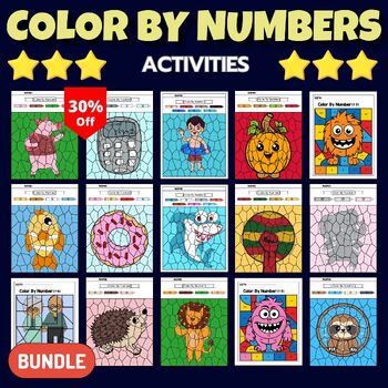 Preview of Printable Color by number Coloring Pages - Fun Activities for students - BUNDLE