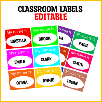 Printable Nametags, Editable Name Tags, Students Name Labels, Name Plates