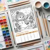 Printable Coloring Calendar 2024 for Kids