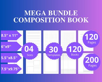 Preview of Printable Composition Book 5.5''x8.5''-6''x9''-8.5''x11''-7.5''x9.75'' 120 Books