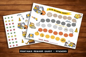 Preview of Printable Construction Reward Chart, Sticker Chart,Instant Download Reward Chart