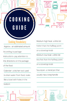 Preview of Printable Cooking Vocabulary Guide