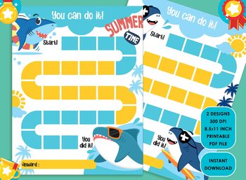 Preview of Printable Cool Shark Summer Time Reward Chart for Kids, a Way of Guiding Child..